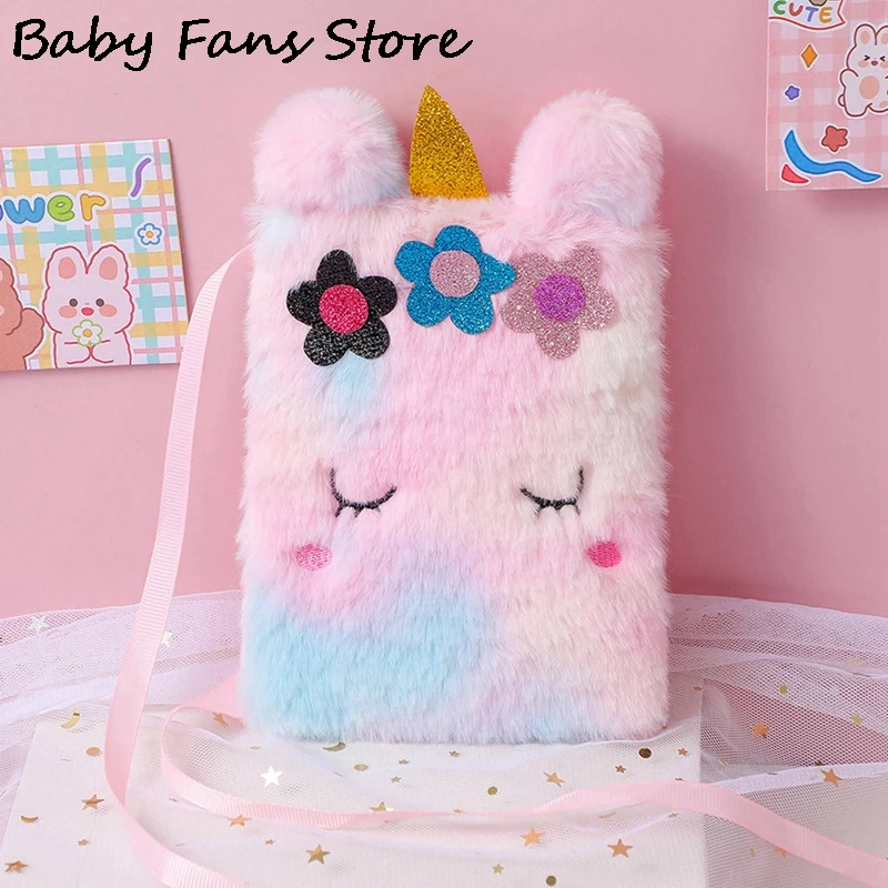 Rainbow Unicorn Handbags Kawaii Plush Doll Shoulder Purse Children Kids Bags Flower Crossbody Bag Cartoon Close Eyes Cute Wallet