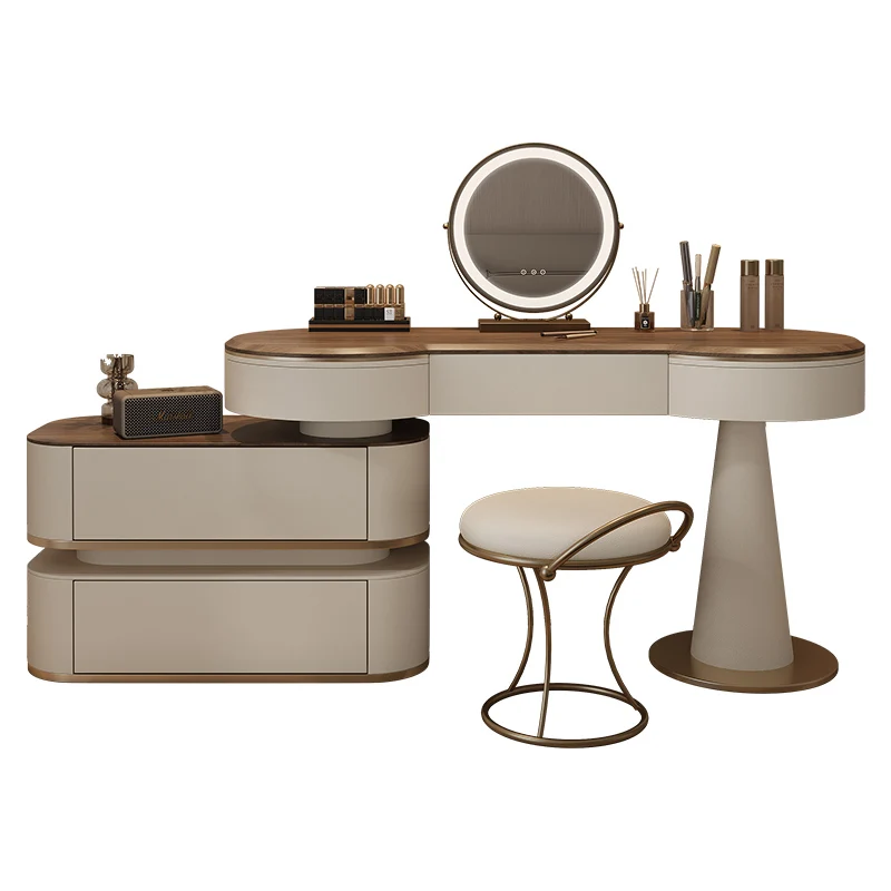 Wood Storage Vanity Table Light Mirror Nordic Makeup Stool Dressing Table Nordic Modern Coiffeuse De Chambre Bedroom Furniture