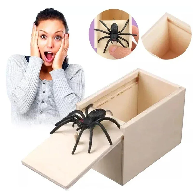 Caja de madera con araña de juguete para broma, juguetes artesanales, sorpresa de dinero en caja, juguetes de broma práctica, regalo de broma Amagi