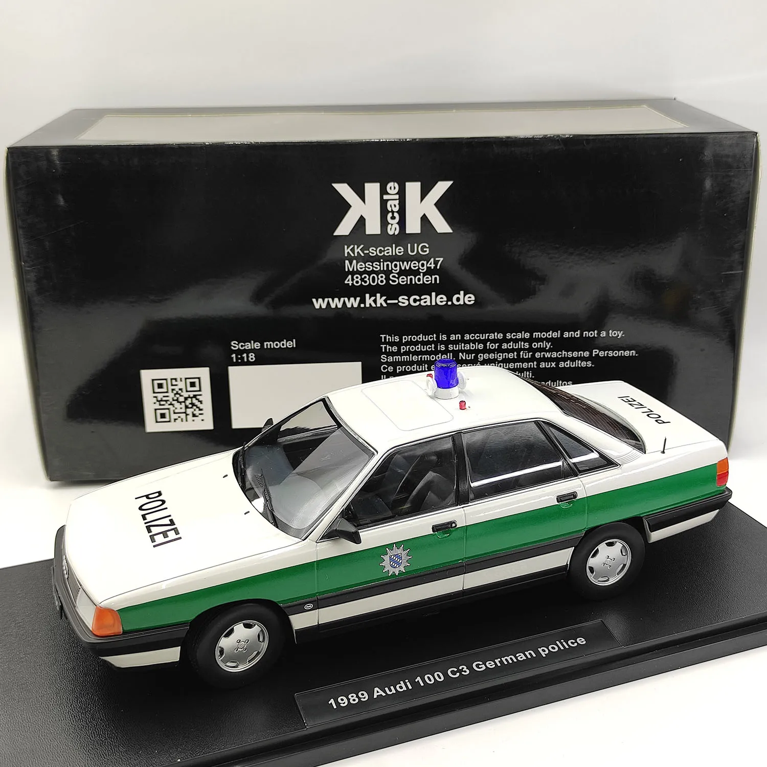 عيوب دييكاست 1: 18 مقياس KK 1989 أودي 100 C3 نموذج سيارة الشرطة الألمانية سبيكة