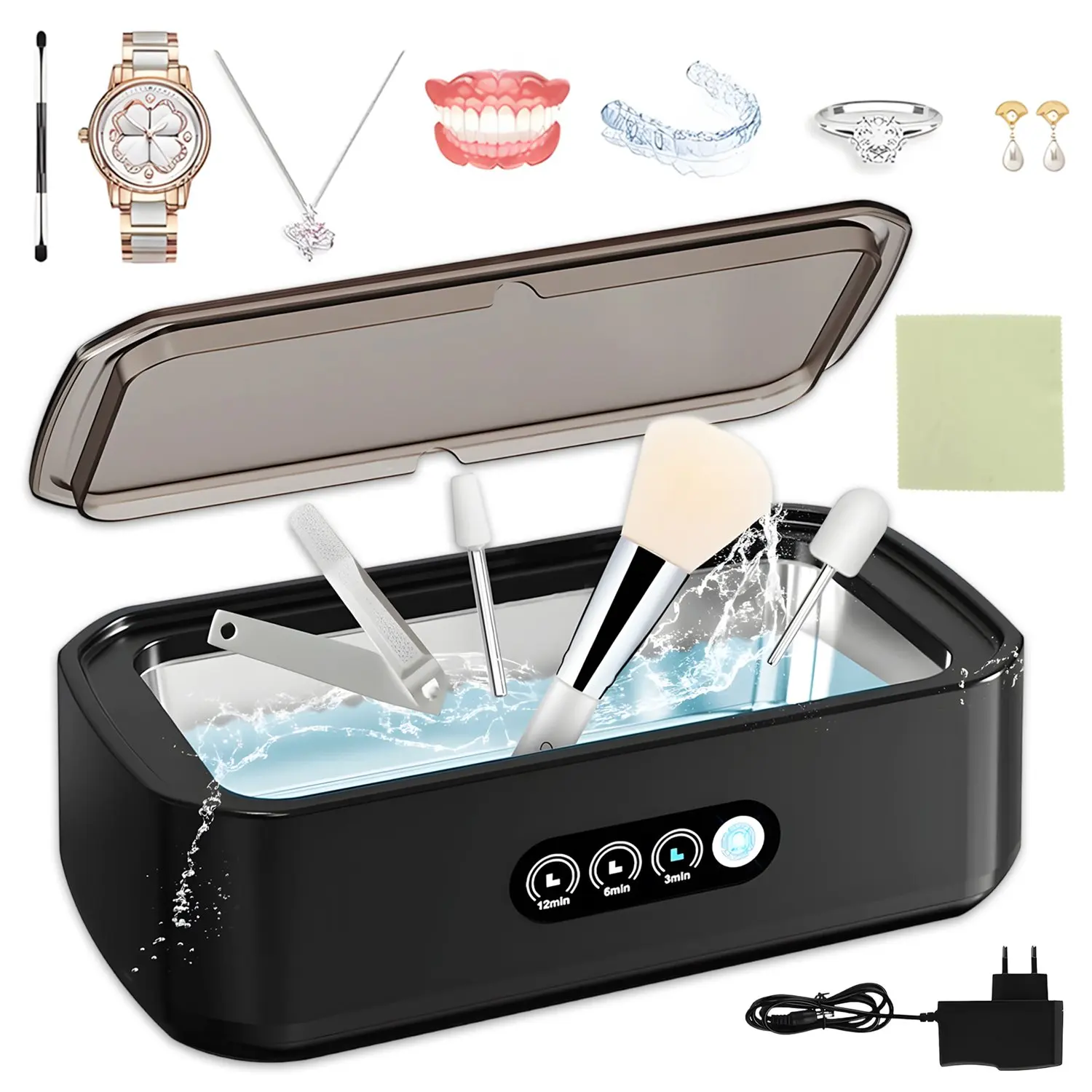 48kHz Ultraschallreiniger 650ml mit 3 Reinigungsmodi, Multifunktionale Ultraschall-Reinigungsmaschine für Brillen, Zahnprothesen, Rasiererköpfe, Schmuck