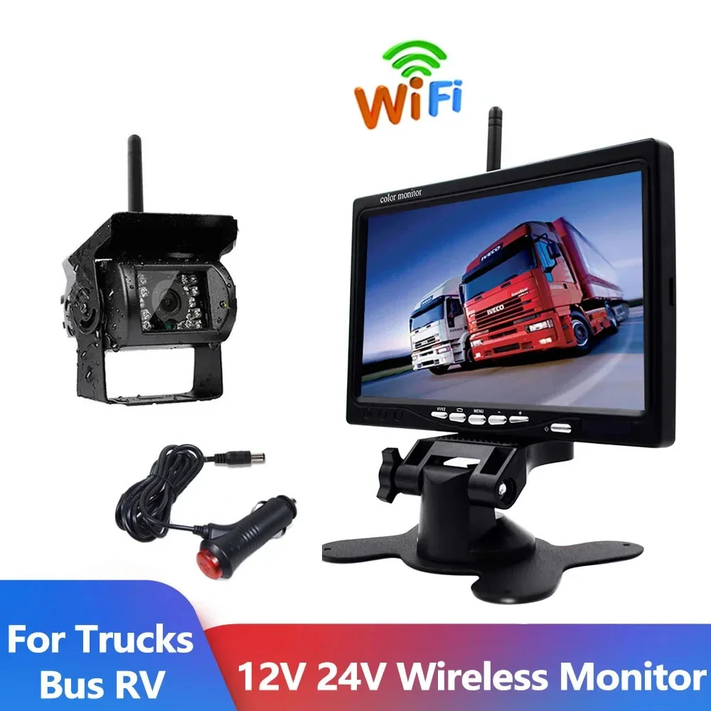 

Vehicle Wireless Reverse Camera 7 inch LCD Monitor For Trucks Bus RV Trailer 12V-24V Rear View Camera