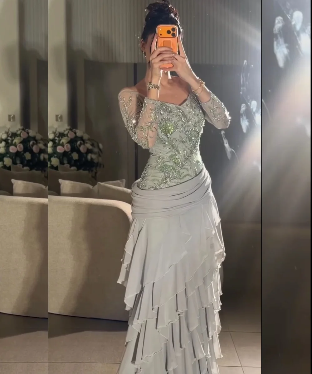 Maßgeschneiderte, exquisite Chiffon-Plissee-Kleider mit Paillettenmuster, A-Linie, V-Ausschnitt, lange, maßgeschneiderte Partykleider für besondere Anlässe, sexy