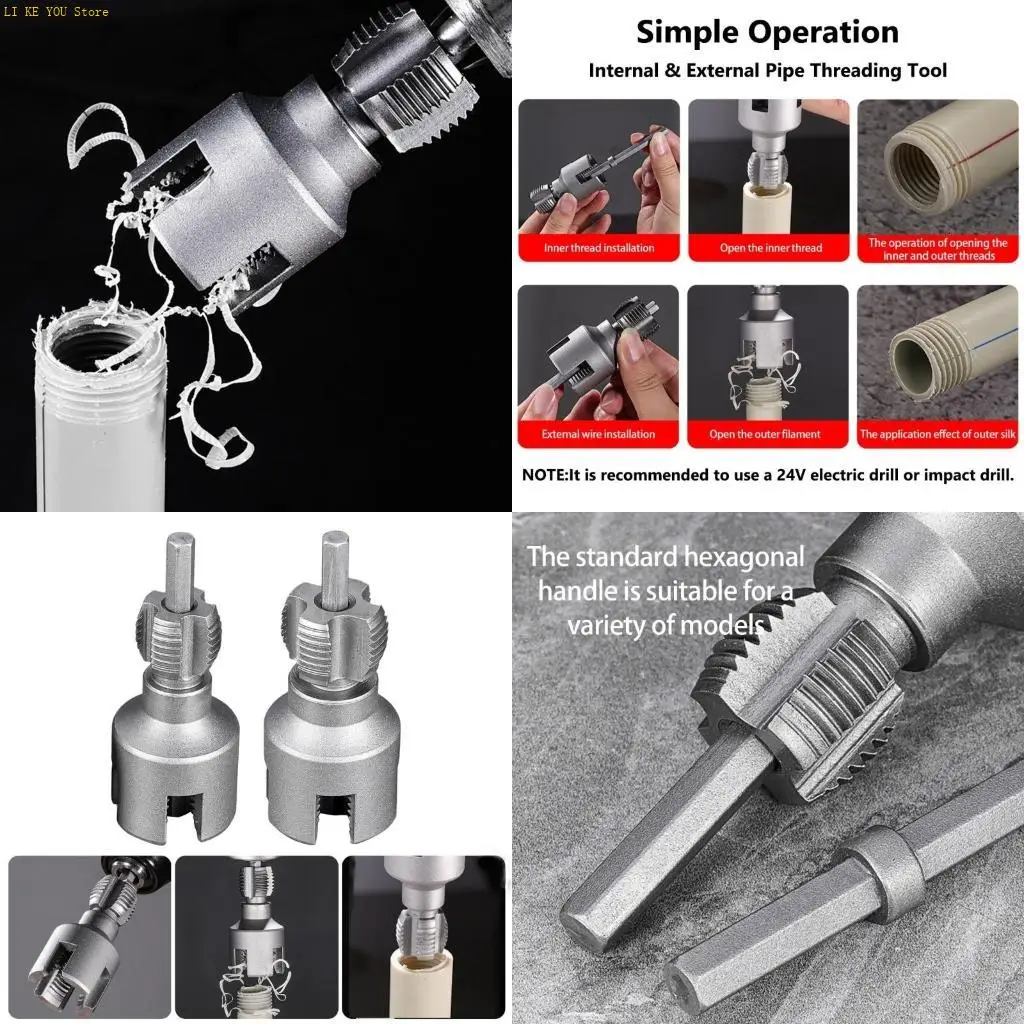 W3JE 3/4'' Water Pipe Inner Hole Opener Electric Drill Hexagonal Tappings Tool Plastic Pipe Internal Thread Openers