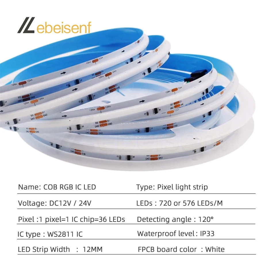 New 5M LED COB RGB Magic Color Pixel Light Strip DC 12V 24V 720 576 LEDs/M WS2811 Full Color Digital SPI Flexible Band Lamp Tape