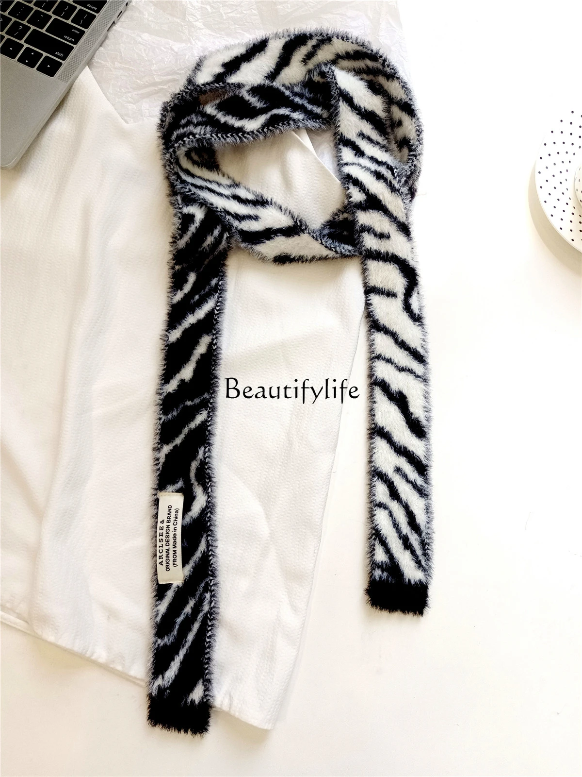 Black and white leopard print thin strip scarf classic retro Hong Kong style Spice Girl new versatile fashion decoration