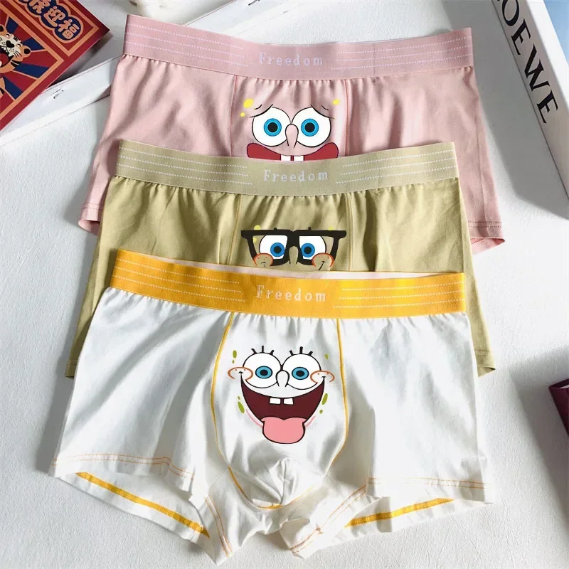 SpongeBob SquarePants Underpants Cartoon Quirky Men\'s Cotton Boxer Shorts Creative Casual Boys Breathable Sweat-absorbing Shorts