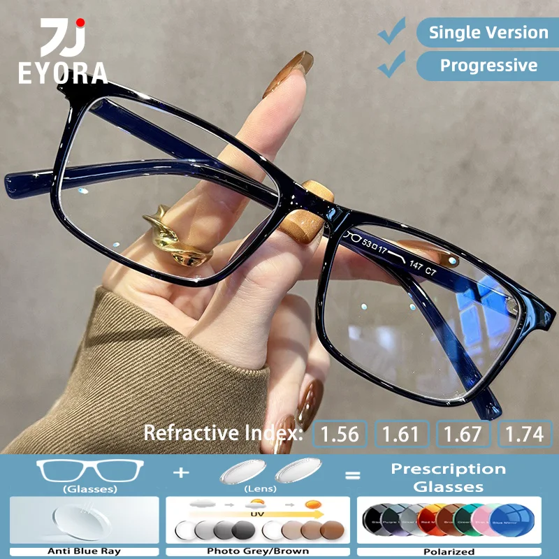 Lunettes de lecture carrées EYORA, style décontracté polyvalent pour hommes, photochromiques, anti-lumière bleue, verres multifocaux progressifs intelligents