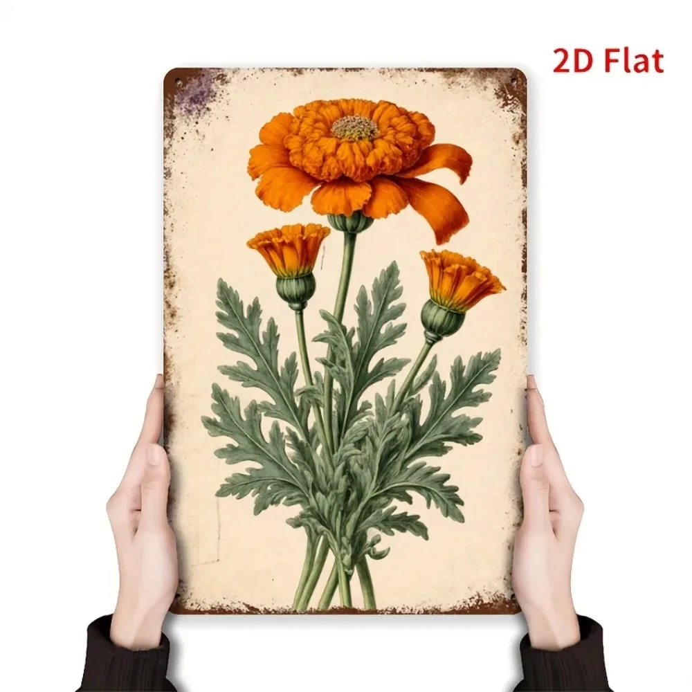 Vintage Sunflower Metal Wall Art, Rustic Iron Sign with Orange Flowers, Suitable for Home, Bar, and Cafe Decoration, 8x12inch