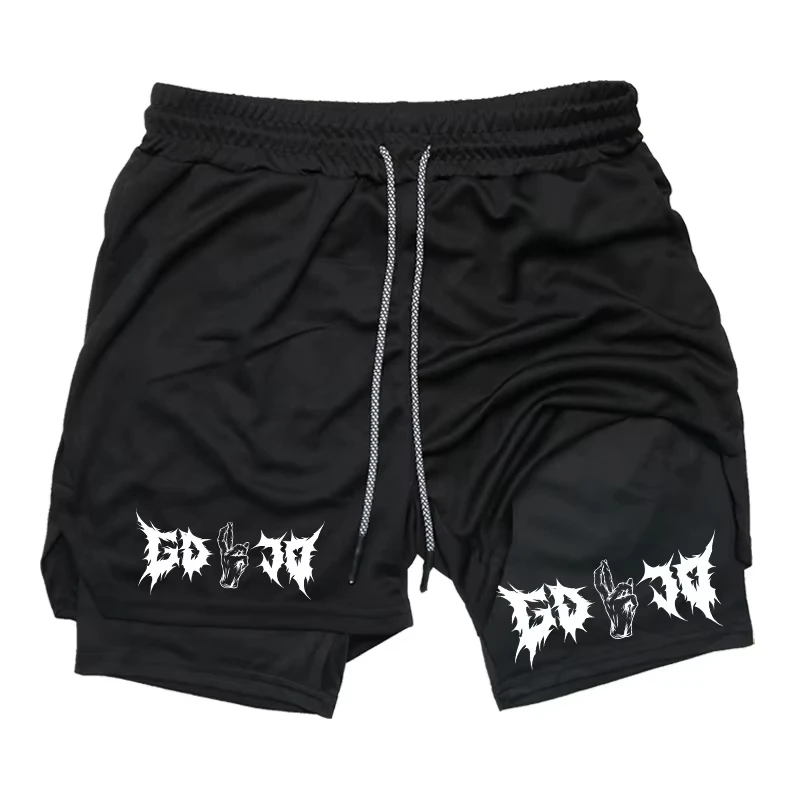 

2-in-1 casual sports running shorts men's sports quick drying shorts anime gym shorts pocket
