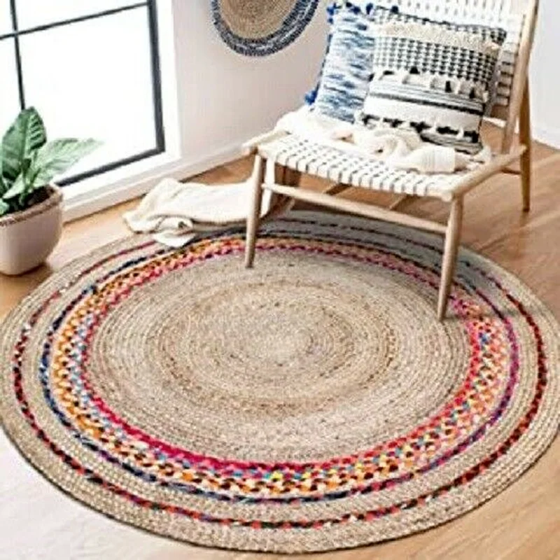 

Rug Hand Braided Round 100% Natural Jute Floor Carpet Decor Living Area Rag Rugs Prayer Mat Muslim