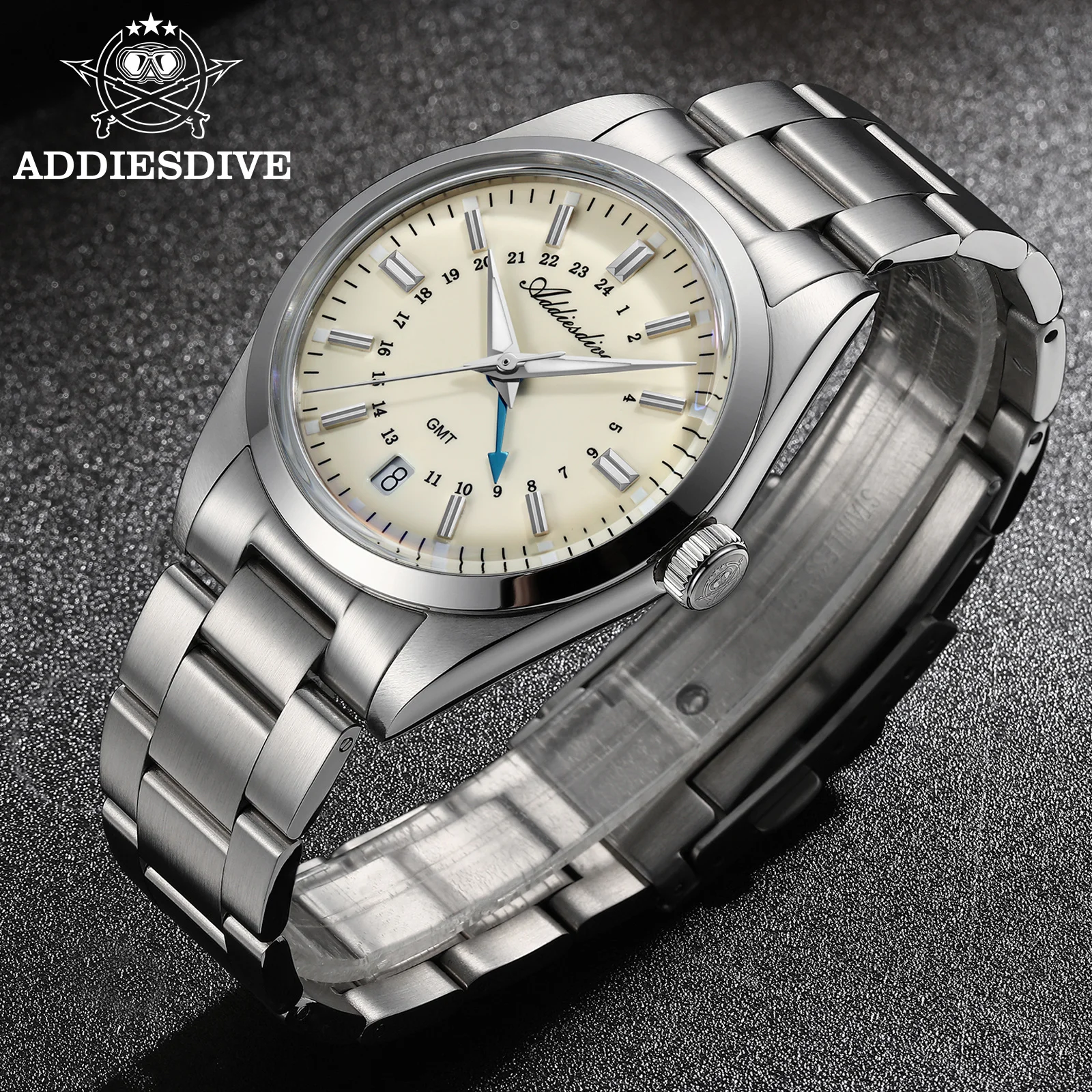 Addiesdive casal relógio para mulher 36mm moda relógios de quartzo para homem à prova dwaterproof água 100m bgw9 aço luminoso data gmt relógio de pulso