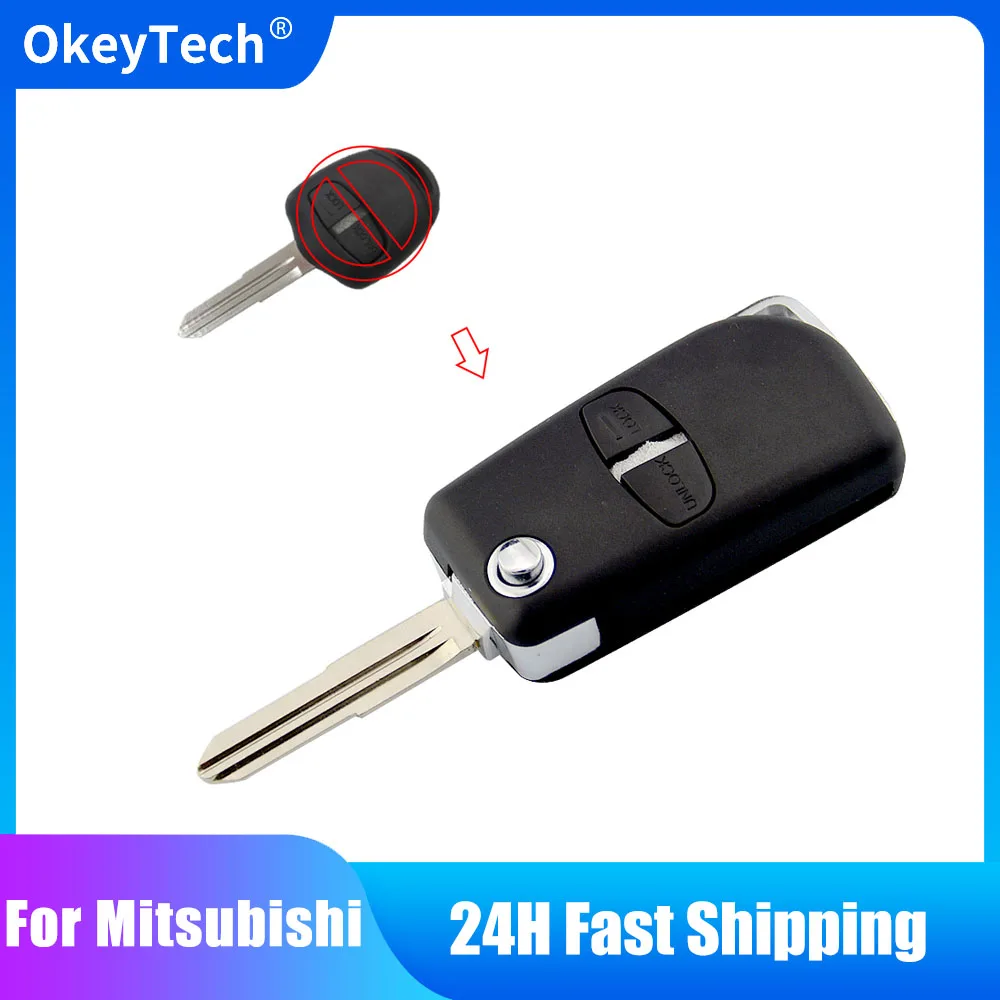 

OkeyTech 2 Buttons Flip Folding Key Shell For Mitsubishi Outlander Mirage Lancer Evo Colt Modified Cover Fob Remote Key Case