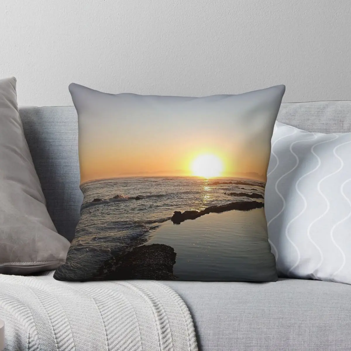 Sunset Plane Ocean Tranquility Square Pillowcase Polyester Linen Velvet Creative Zip Decor Throw Pillow Case Sofa Cover 45x45