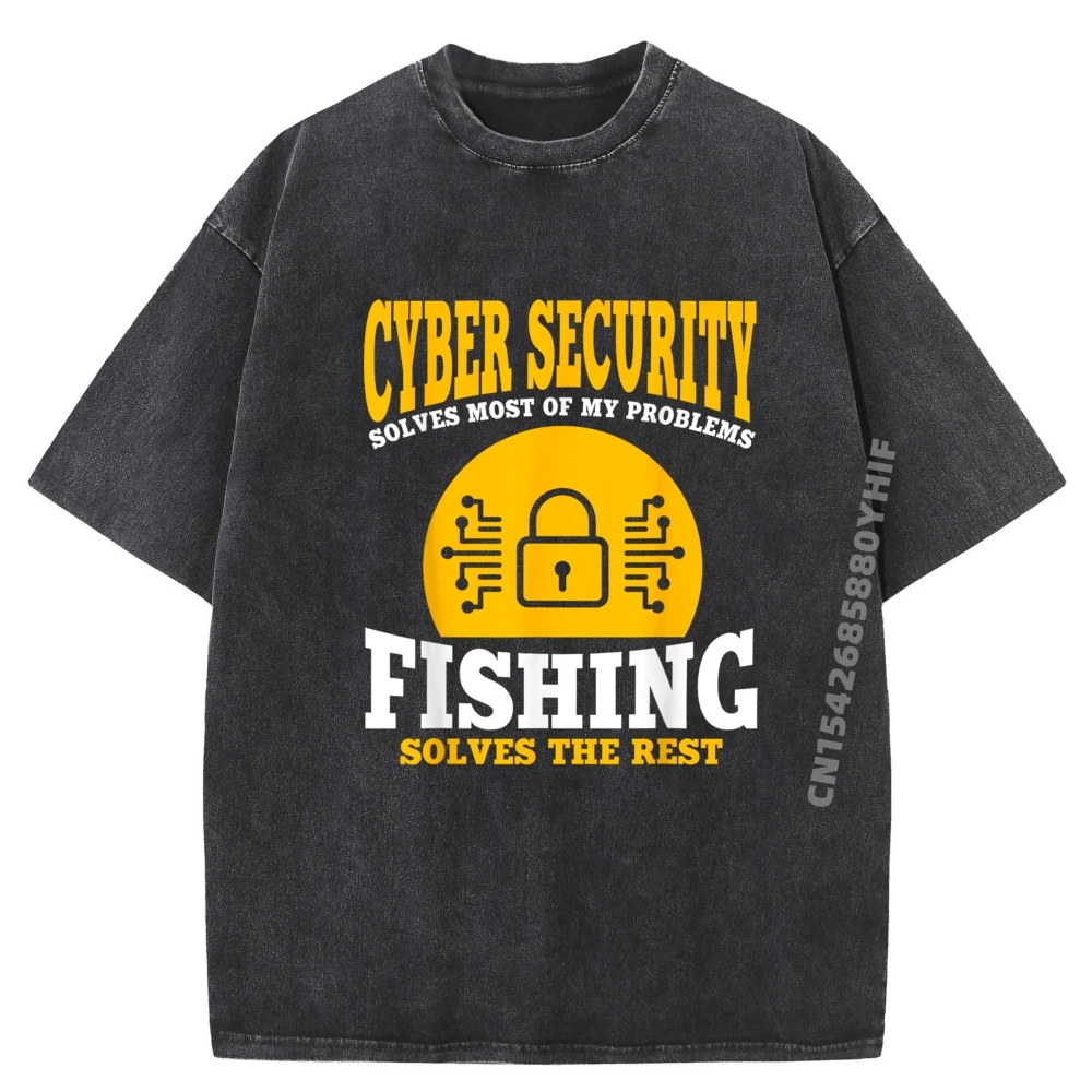 

Funny Cyber Security Fisherman Outfit Computer Science T Shirts For Men Oversize Man Tshirt Men Leisure Washed Shirt