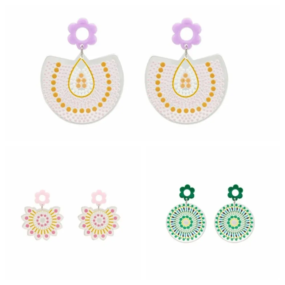 Bohemian Style Colored Flower Earrings Versatile Creative Round Polka Dot Earrings Fashion Geometric Acrylic Pendant Ear Stud