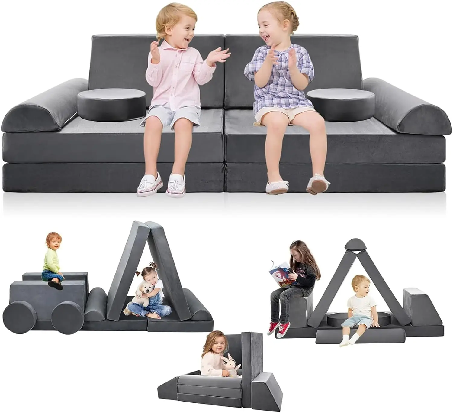 

Kids Couch Play Set, 10PCS Modular Kids Sofa Couch Nugget Couch Fold Out Couch Playhouse Play Set for Toddlers, Creative