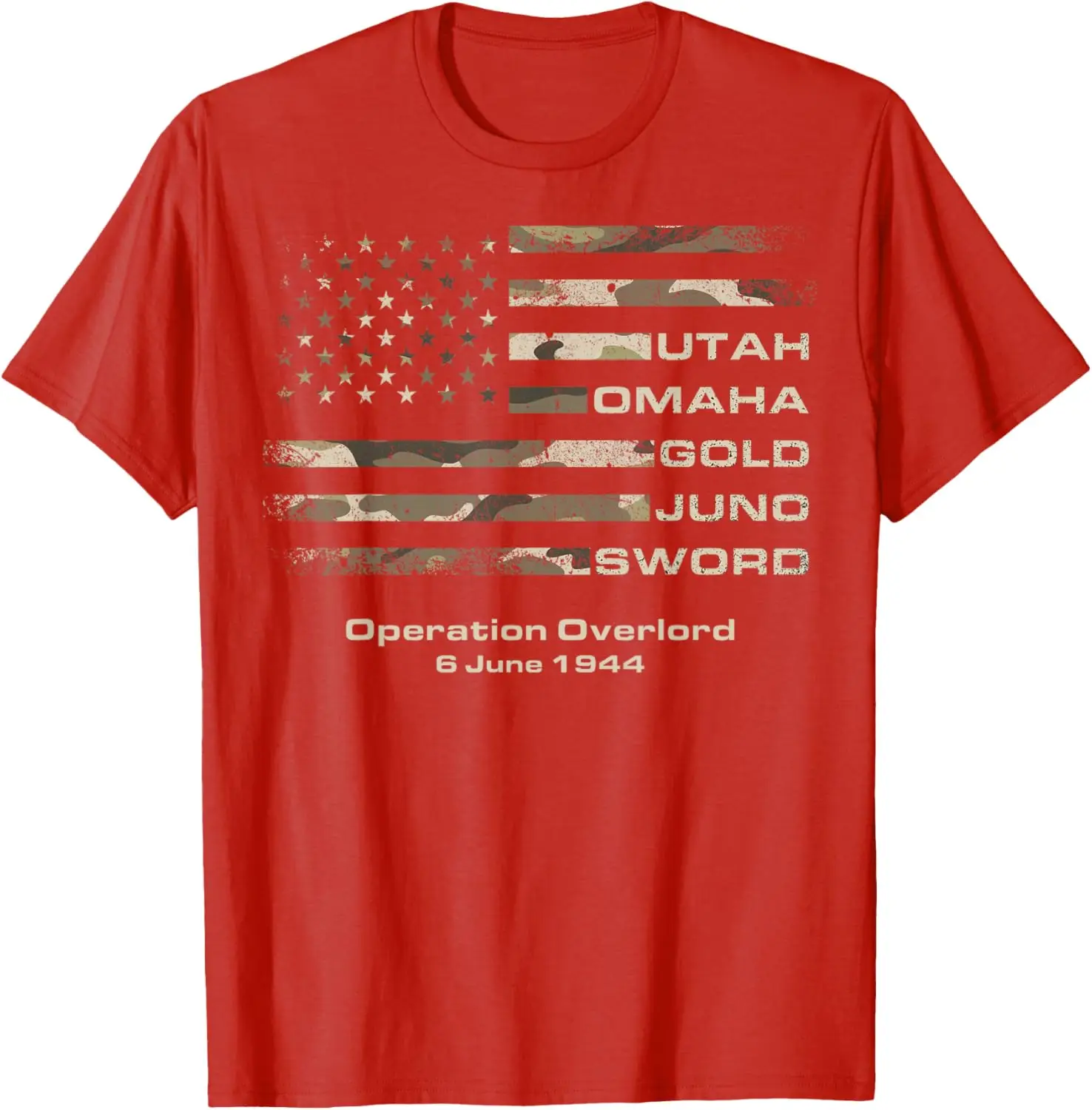 D-Day 82nd Anniversary Normandy D-Day Beaches USA Camo Flag T-Shirt Cotton Women Men Summer Short Sleeve Tee Graphic T Shirts view 4