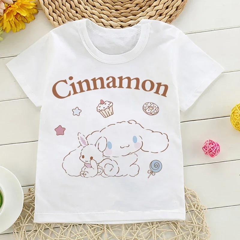 Casual  Anime Cinnamoroll Sanrio T Shirt Children's T-shirt Kawaii Tshirt  Children Clothes Y2k Tee Shirt Kids Girls Boys Top