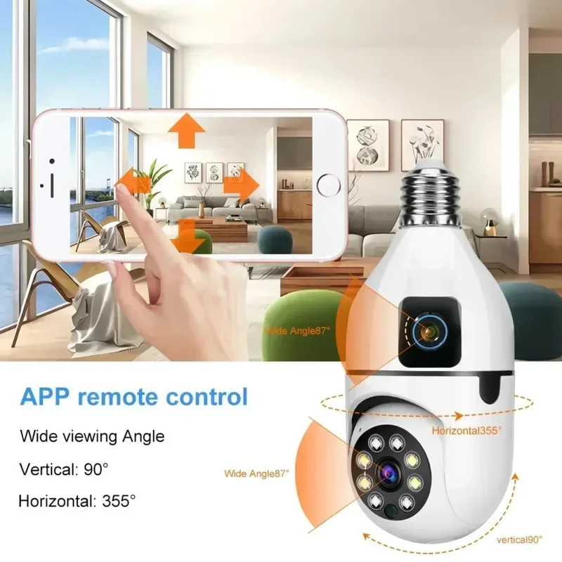 Glühbirne WIFI Kamera 8X Zoom Dual Objektiv Indoor Überwachung Menschen Tracking Drahtlose Zwei-wege Audio Kameras Farbe Nachtsicht