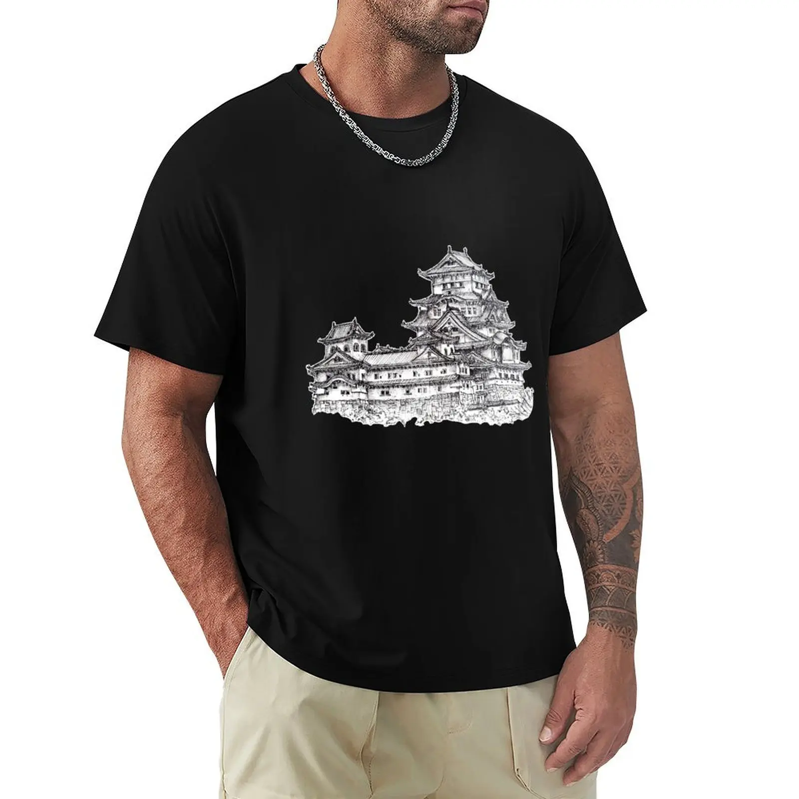 

Himeji Castle Japan Ink Artwork Illustration T-Shirt blue archive funny meme t-shirts sports fans anime shirt anime shirts men