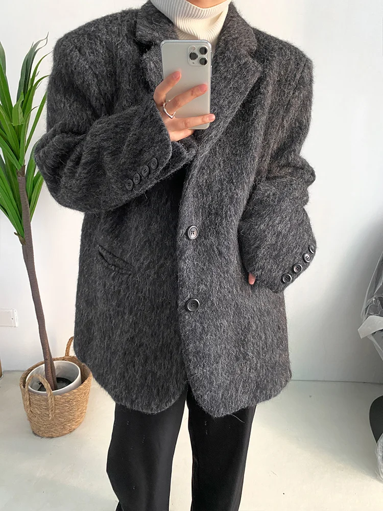 [EAM] Loose Fit Gray Big Size Casual Elegant Woolen Coat Parkas New Long Sleeve Women Fashion Tide Autumn Winter 2024 1DF3710