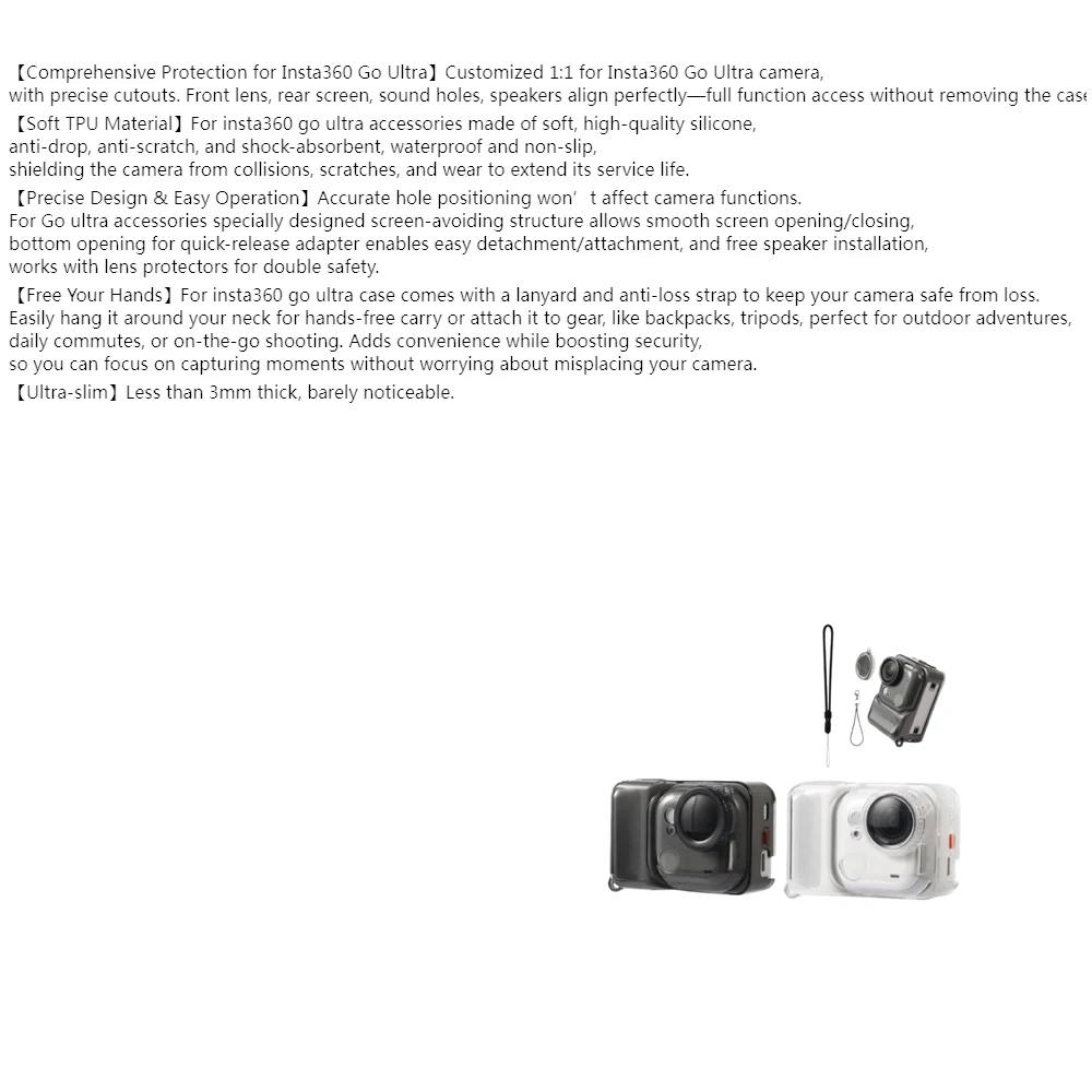 

TPU Protective Cover Case for Insta360 GO Ultra Action Camera Waterproof TPU Case with Lens Cap&Lanyard for GO Ultra Accessories