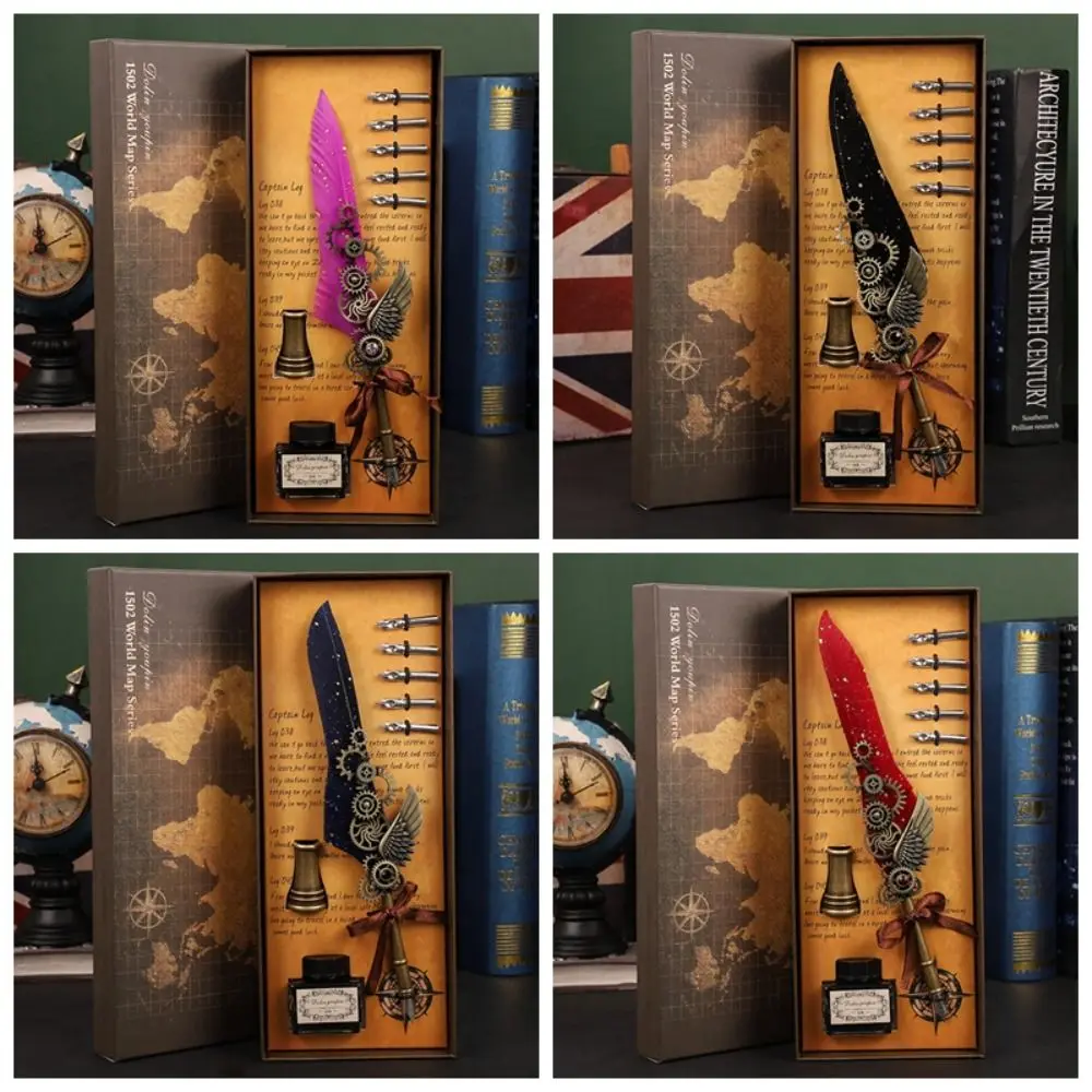 

Stationery Punk Style Quill Fountain Pen Writing Set Mechanical Vintage Dip Pen Multicolor Creative Writing Ink Set Student