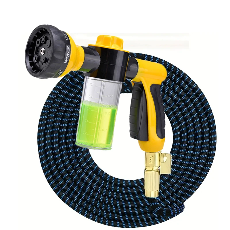

Extended Garden Hose 25/125 Feet, Thickened Rubber Pipe, With 8-Function Foam Water Gun, 3/4 Solid Brass Connector, Garden Tools