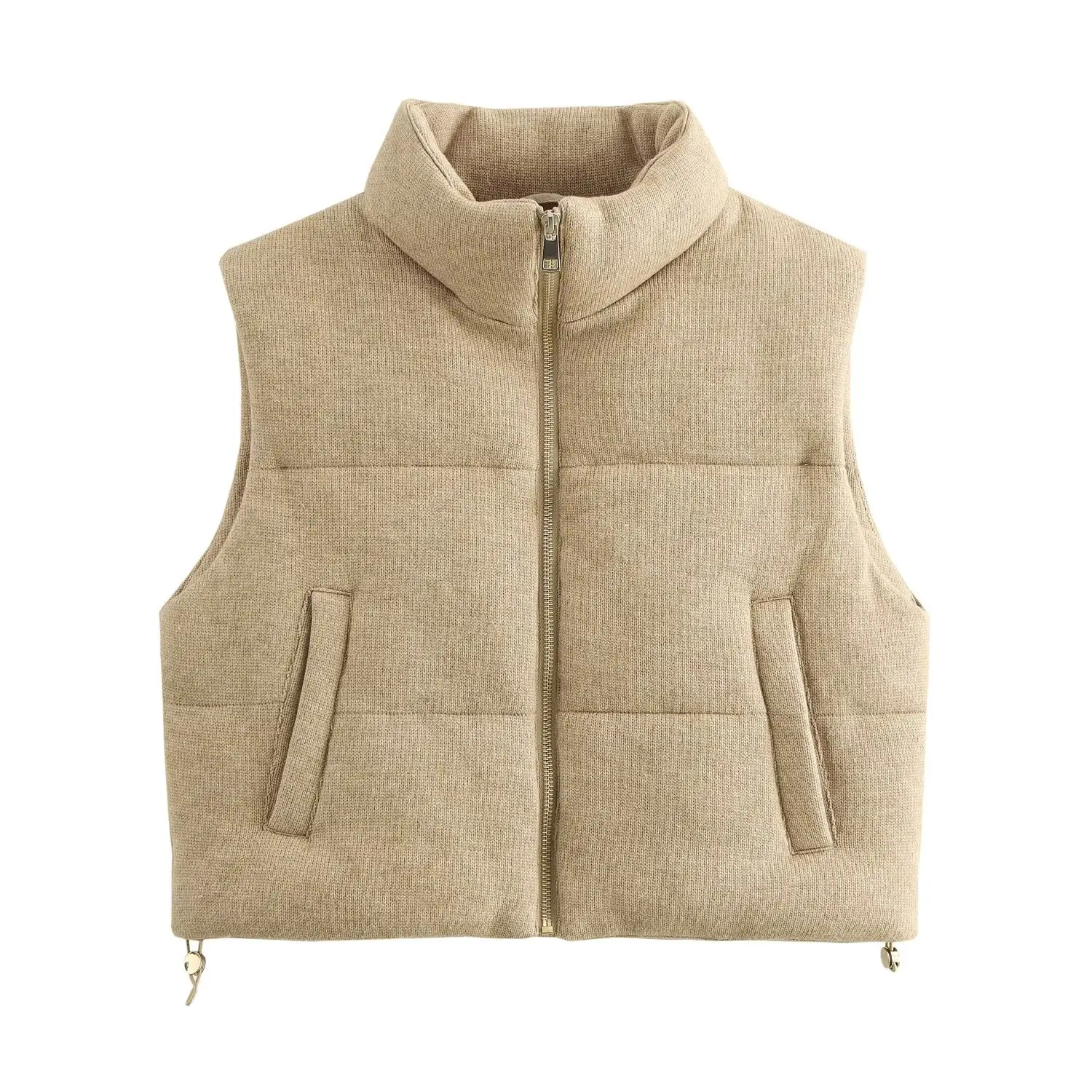 European and American style autumn and winter new stand collar zipper warm knitted cotton vest vest jacket