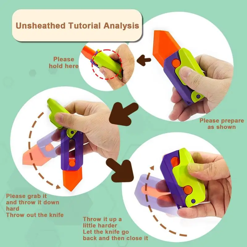 3D Carrot Gr&avity Knife Fidget Toys 3D Printing Plastic Carrot Knife Children De compression Push Card Funny New Toy dropship