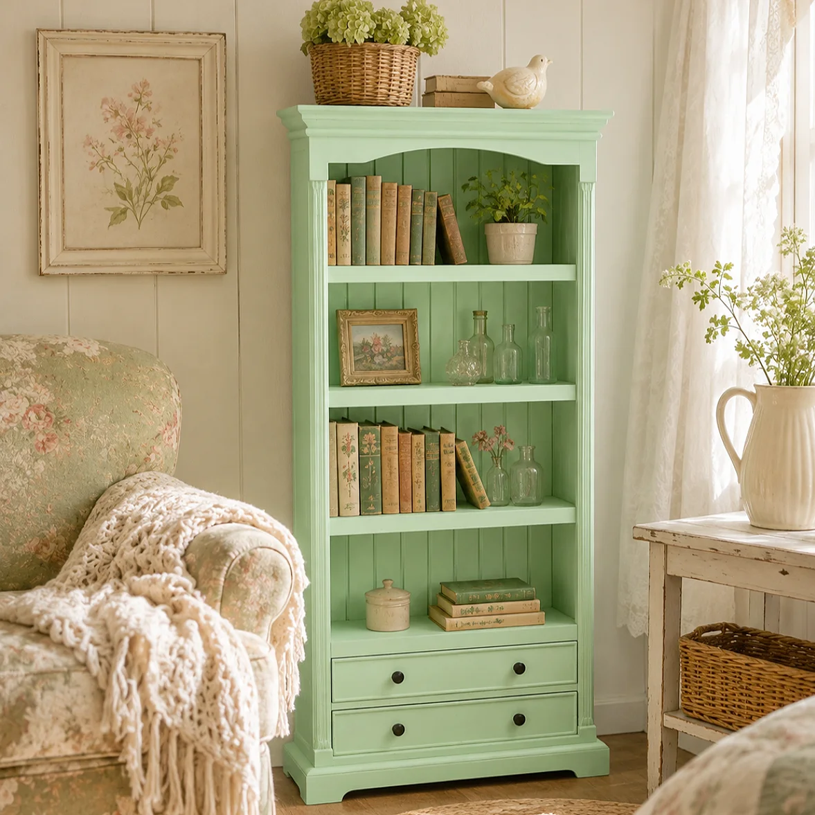 Mobili per Casa delle Bambole, Mobili in Miniatura, Modelli in Miniatura per Casa delle Bambole, Scale 1:12, Librerie e Scaffali in Stile Country Americano Stampati in 3D, Mobili Espositivi e di Stoccaggio, Materiale Pla, Non in Legno, Disponibili in Due Colori