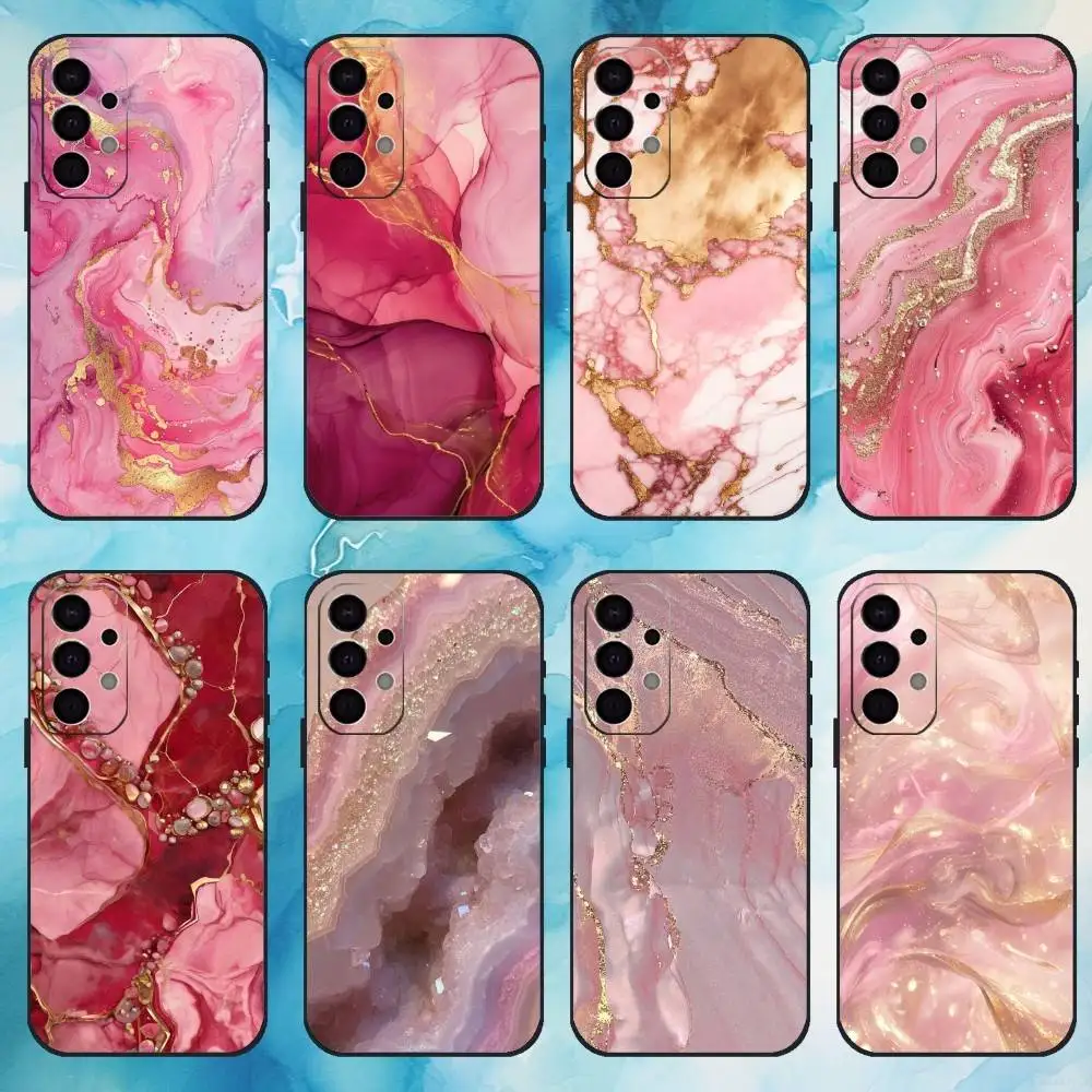 

Gold Pink Geometric Marble Phone Case For Samsung Galaxy A73,A72,A71,A70,A53,A52,A51,Others Soft Black Cover