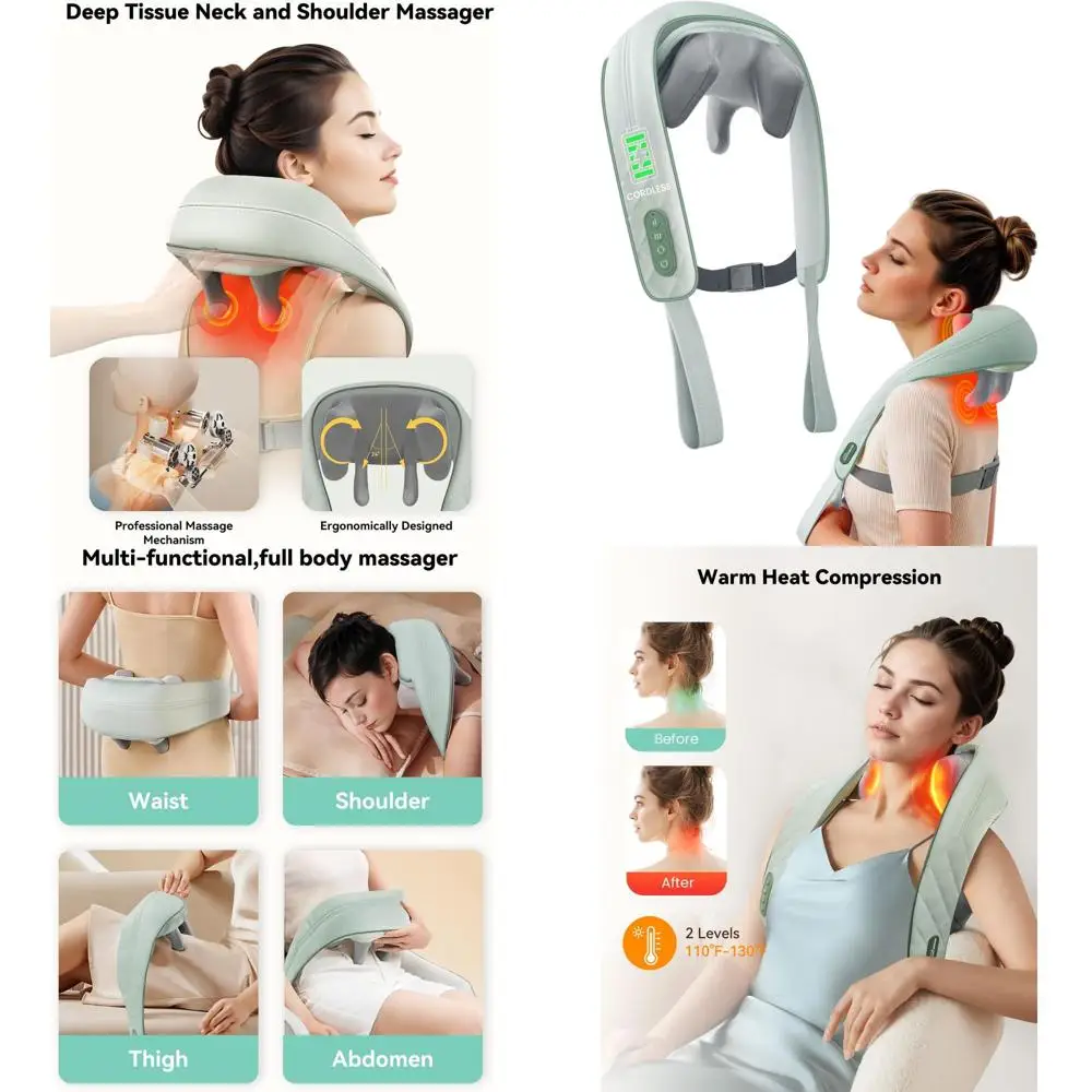 

Массажер шиацу с подогревом, подушка для глубокого разминания тканей для снятия боли в плечах и спине - подходит для мужчин и женщин