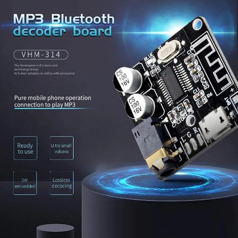 

Плата аудиоресивера Bluetooth 3,7-5 В, мини плата Bluetooth 5,0 Mp3