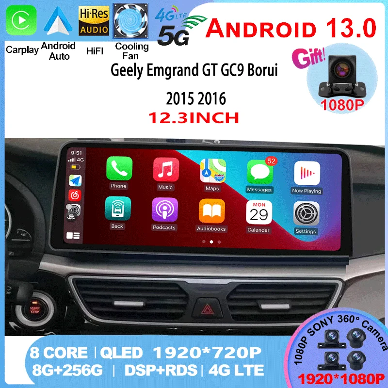 

12.3 inch For Geely Emgrand GT GC9 Borui 2015 2016 Android 13 System Car QLED Touch Screen Stereo player Stereo DSP Auto Carplay