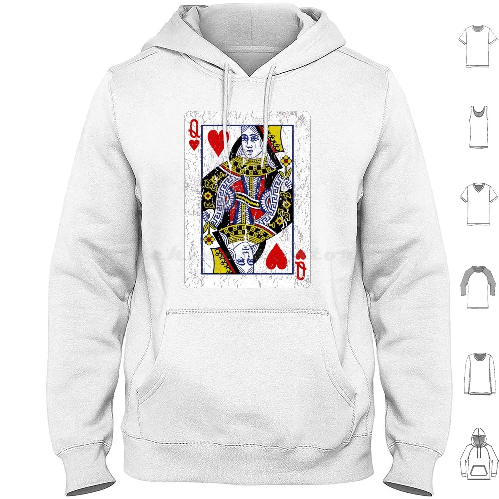 Queen Of Hearts Playing Card Hoodies Long Sleeve Queen Of Hearts Playing Game Poker Texas Hold Em Blackjack Bridge Gin