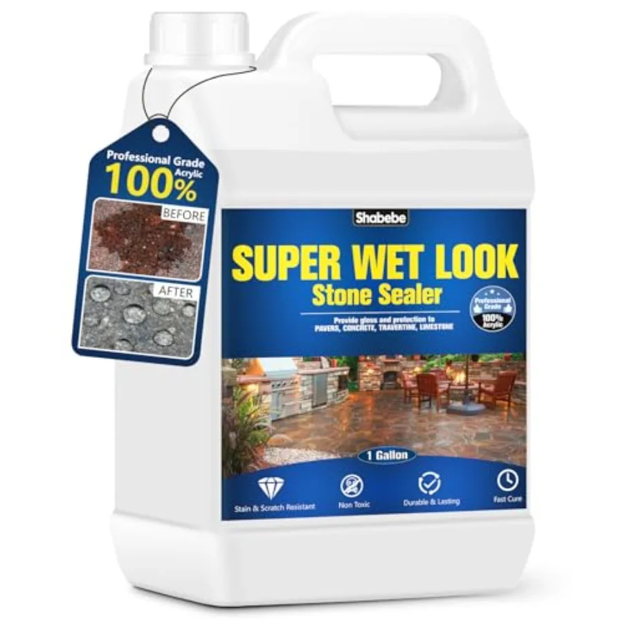 

Super Wet Look Stone Sealer-1 Gallon, Durable and Long-Lasting Protection with High Gloss Finsh, Stain Proof, Against Water Dam