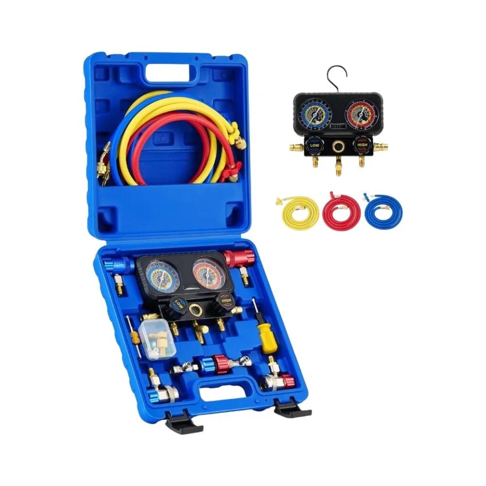 3 Way AC Manifold Gauge Set With Hoses For R1234yf R134a R404a Air Conditioning Pressure Testing/Refrigerant Charging Tool