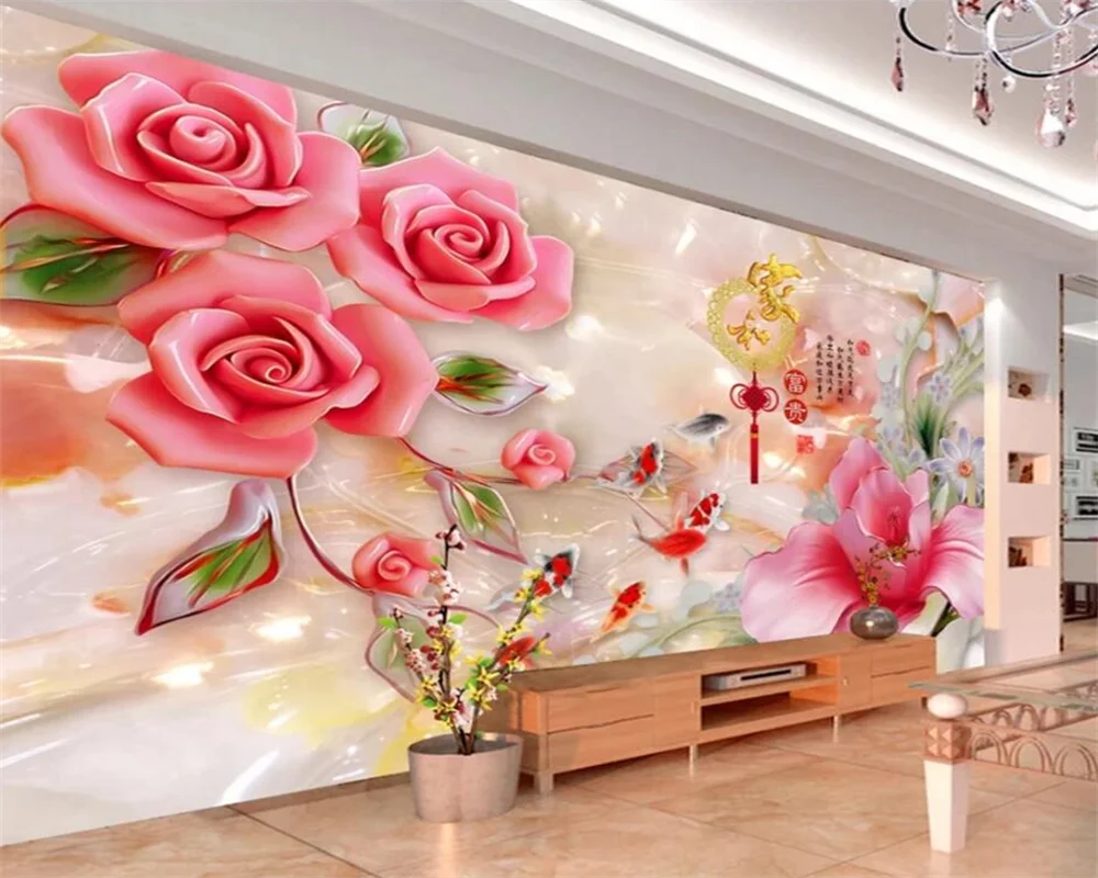 Custom wallpaper 3d murals big beautiful home and rich jade carving magnolia rose background wall papers home decor 3d wallpaper