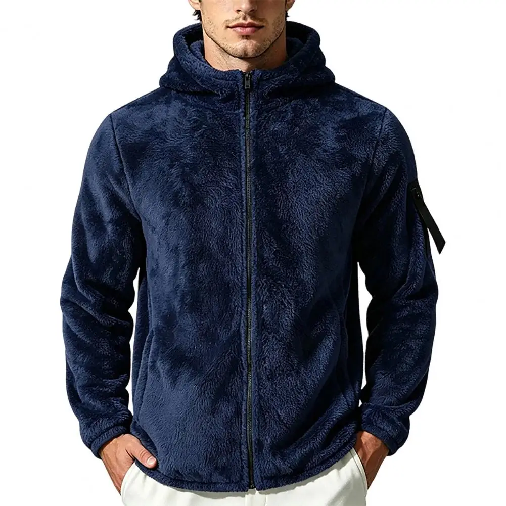 Thermal Hooded Coat for Men Mens Cold Weather Fleece Top Men's Hooded Fleece Coat Windproof Winter Jacket with for Outdoor