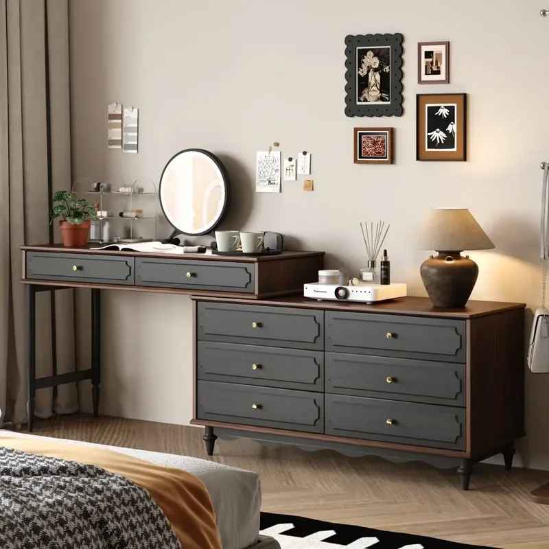 Retro Rubber Wood Medium Antique American Dresser with Mirror for Small Apartment Bedroom Living Room Retractable Adult 2