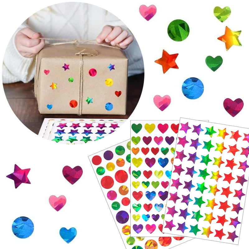 

15/45Sheets Laser Sticker Mix Color Star Heart Dot Tear-Resist DIY Material Pinata Student Favors Reward Stickers Stationery ZYF