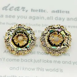 6PCS Of Vintage Little Fragrant Flower Buttons Metal Real Shell Fragments Oil Decorative Button Sweater Hand Stitched Button