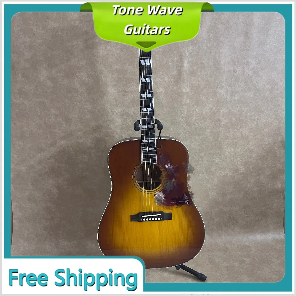 Bee Bird Yellow 6 String Fixed Bridge 41 Inch Solid Top Acoustic Guitar Rosewood Fingerboard Picea Asperata Body Beginner