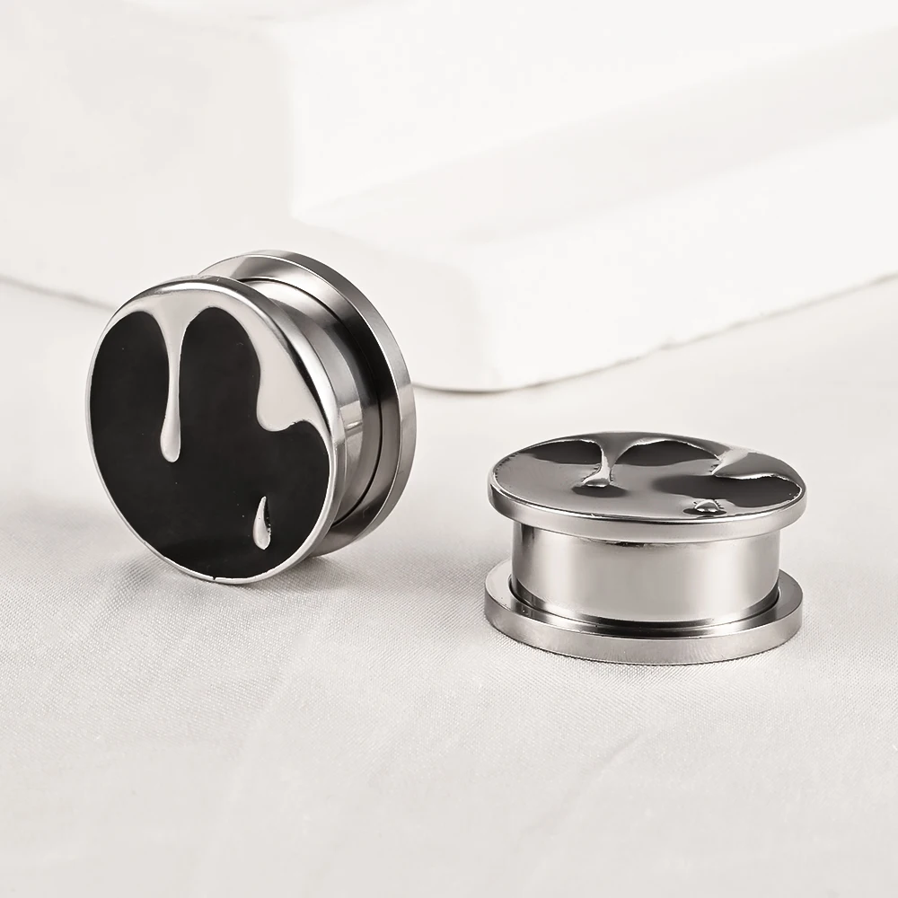 Vankula 2PCS 316 Stainless Steel Round Water Drop Ear Gauges Tunnels Plugs Stretcher Expander Piercing Women Body Jewelry