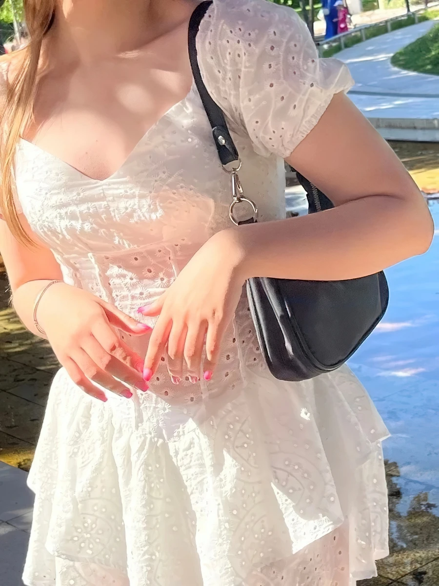 Vestido feminino branco com decote em v manga bolha, saia curta de dupla camada, cintura emagrecedora, menina picante, verão, bolo, Y2K