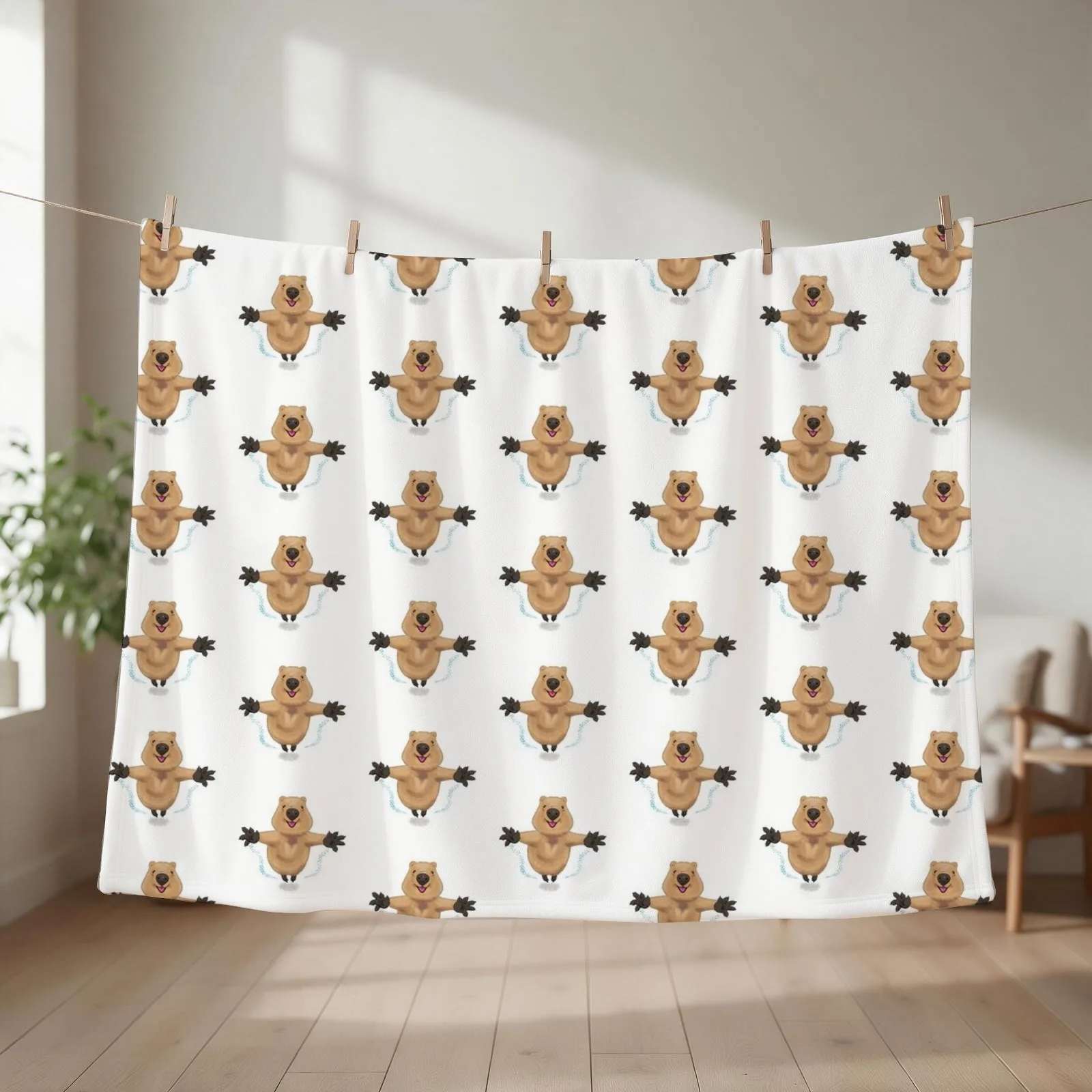 happy like a quokka Throw Blanket couch cozy soft plush fuzzy picnic outdoor blanket