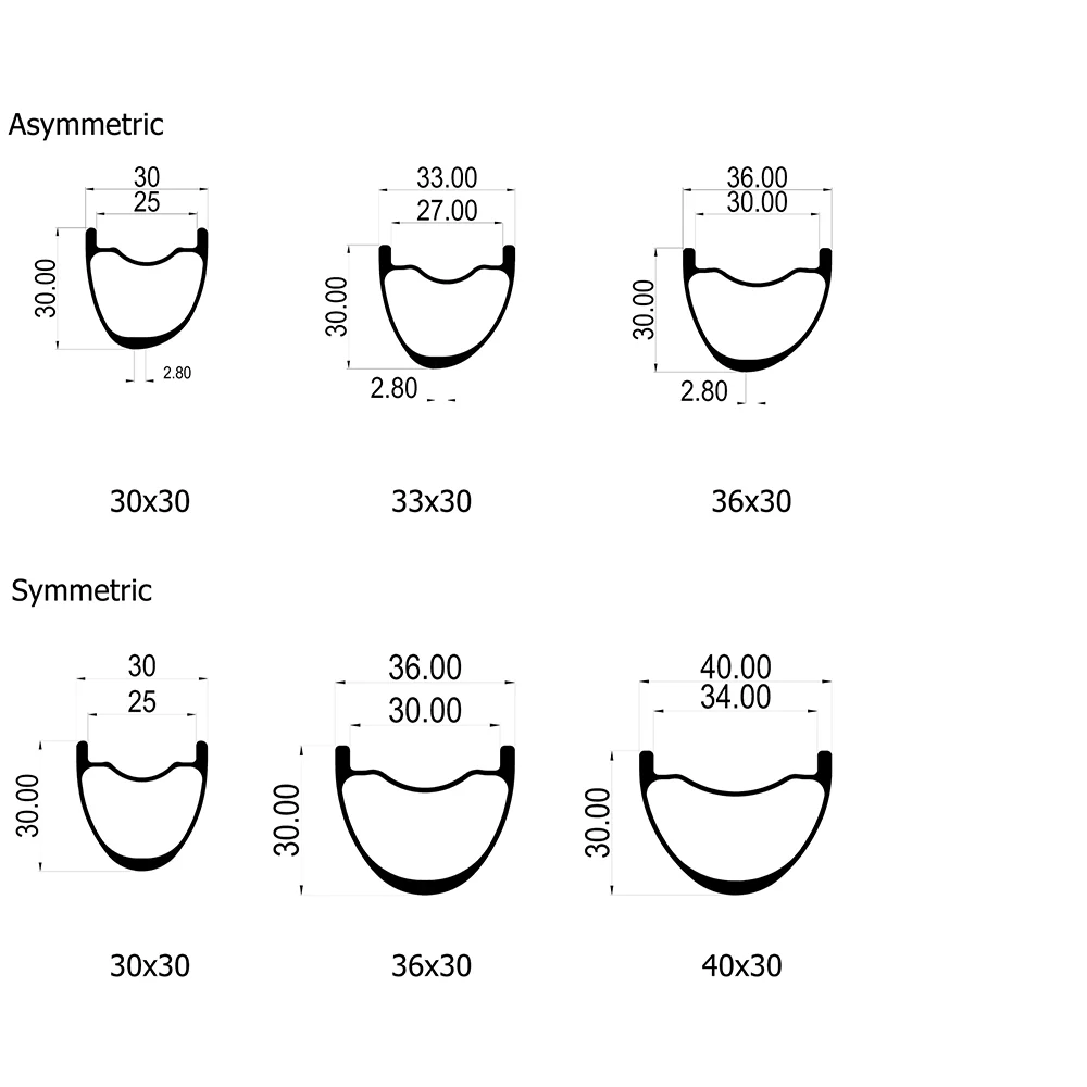 29ER/27.5ER MTB Carbon Rim Mountain Bike Asymmetry /Symmetry Clincher Tubeless XC BOOST 30/33/36/40mm Width 30mm Depth UD 3K 12K