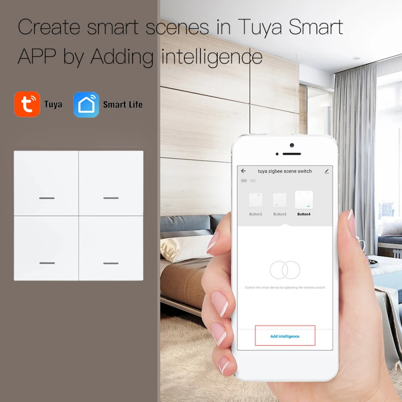 Tuya ZigBee Smart Scene Switch 4 Gang 12 Scene Switch Push Button  Smart Life Controller Works With 2MQTT And ZigBee Gateway